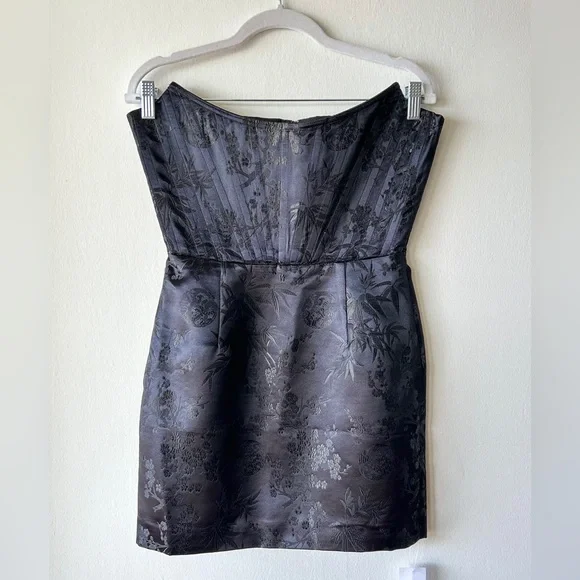 SAU LEE Janet Jacquard Mini Dress Strapless Chinese Corset Bustier Party Dress - Picture 12 of 16